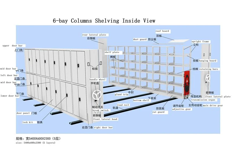 Office Movable File Cabinet Steel Mobile Archive Shelving/High Density Bookshelf