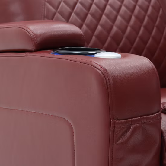 Echtleder-Kinositze, elektrisch verstellbares Sofa, luxuriöser Heimkino-Stuhl mit Getränkehalter und Tisch